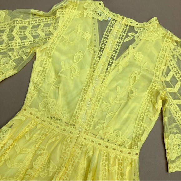 Socialite Yellow Lace Sheer Mini Dress - Picture 4 of 11